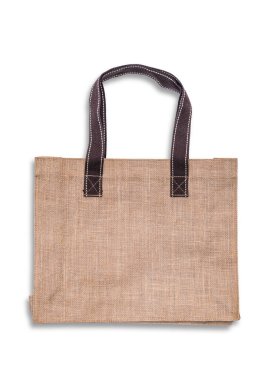 Kahverengi saplı alışveriş çantası beyaz arkaplanda izole edilmiş şekilde taklit edilir (kırpma yolu)