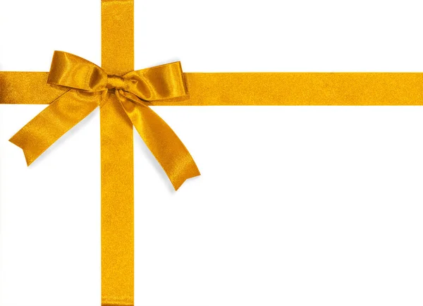 金色蝴蝶结缎带 白色背景隔离 礼品盒包装和节日贺卡装饰部分剪裁路径 — 图库照片