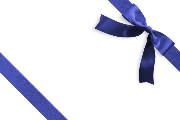Blue Bow Satin Navy Blue Ribbon Band Stripe Fabric Corner — Stock Photo, Image