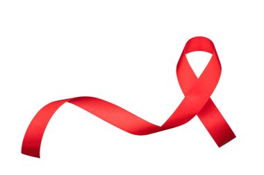 Dünya yardımları günü ve ulusal HIV / AIDS ve yaşlanma farkındalık ayı beyaz arka planda kırmızı kurdele (kırpma yolu ile izole yay)