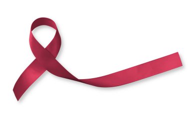 Çoklu miyelom kanseri ve Sickle-Cell Anemia farkındalığı için beyaz arkaplanda izole edilmiş Burgundy kurdelesi (kırpma yolu))