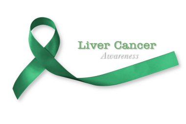 Karaciğer kanseri ve Hepatit B 'ye yardım eli uzatma konusunda yeşil (Jade) kurdele farkındalık rengi - kırpma yolu ile izole edilmiş HVB ayı