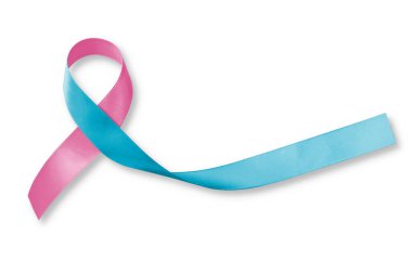 Beyaz zemin üzerinde izole edilmiş pembe mavi kurdele farkındalığı SID Doğum kusuru hastalığı kırpma yolu obstetrik fistülü sonlandırmak için 