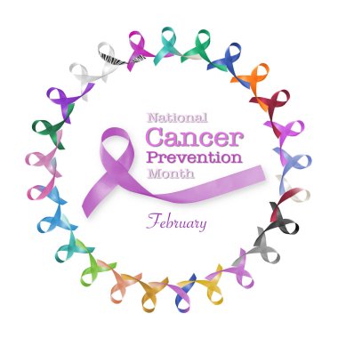 Ulusal kanser önleme ayı, Şubat, çok renkli ve lavanta mor kurdeleli tümörlerin her türlü farkındalığını artırmak için 