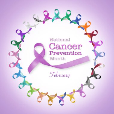 Ulusal kanser önleme ayı, Şubat, çok renkli ve lavanta mor kurdeleli tümörlerin her türlü farkındalığını artırmak için 