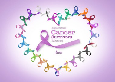 Ulusal Kanser Kurtulan Ay, Haziran. Kalp şeklinde çok renkli ve lavantalı mor kurdelelerle her türlü tümörün farkındalığını artırıyor. 