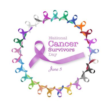 Ulusal Kanserden kurtulanlar Günü, 5 Haziran. Çok renkli ve lavantalı mor kurdeleler her türlü tümörün farkındalığını arttırıyor. 