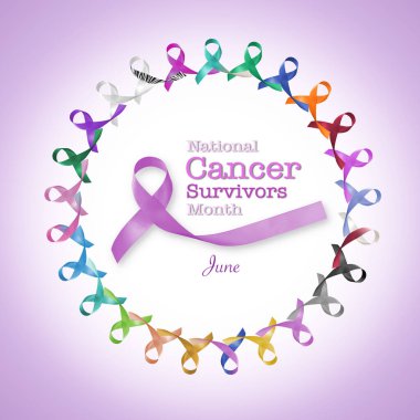 Ulusal Kanserden kurtulanlar Günü, 5 Haziran. Çok renkli ve lavantalı mor kurdeleler her türlü tümörün farkındalığını arttırıyor. 