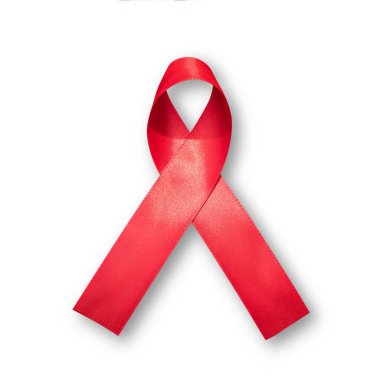 Aids red ribbon for World aids day and national HIV/AIDS and aging awareness month concept. Symbolic satin bow isolated on white background with clipping path clipart