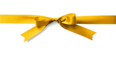 Altın saten şeritli kumaş yay beyaz arkaplanda kırpma yolu ile izole