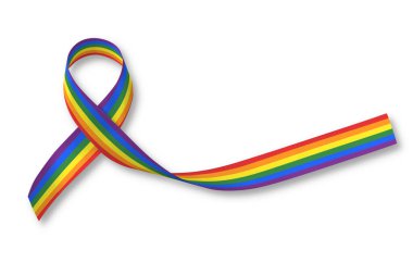 Gökkuşağı kurdele farkındalığı beyaz arkaplanda izole edilmiş, kırpma yolu: İnsan halkının eşit hakları için sembolik renk logosu LGBT topluluğu / insan kavramının sevgi ve evlilik sosyal eşitliği