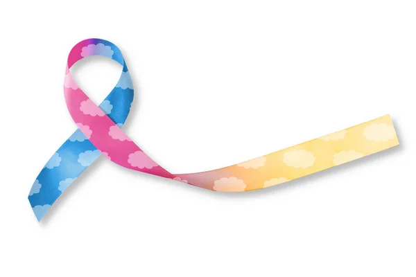 Pink Blue Yellow White Clouds Ribbon Awareness Isolated White Background — Stock Photo, Image