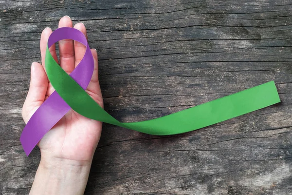 Cinta Verde Púrpura Conciencia Para Enfermedad Enfermedad Del Síndrome Stickler — Foto de Stock
