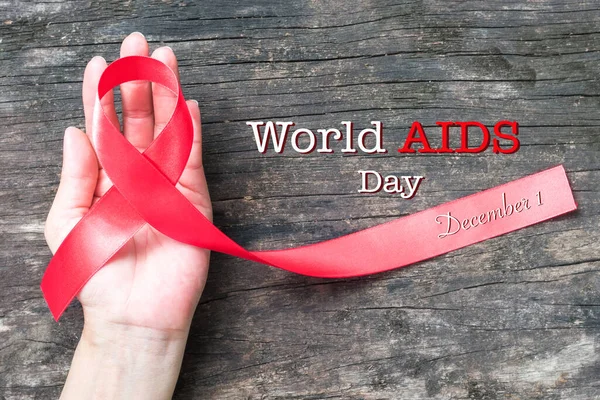 World Aids Day December Red Ribbon Awareness Campaign Helping People — Stock Photo, Image