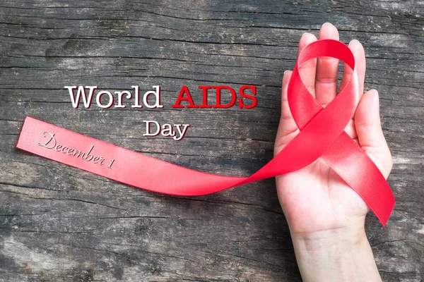 World Aids Day December Red Ribbon Awareness Campaign Help People — Stock Photo, Image