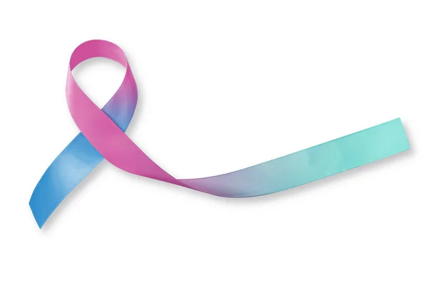 甲状腺癌认知带Teal Pink Blue色带隔离在白色背景和剪切路径上 — 图库照片