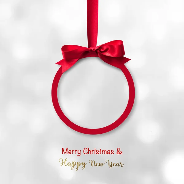 Boldog Karácsonyt Boldog Évet Gyönyörű Kerek Xmas Piros Labda Fényes — Stock Fotó