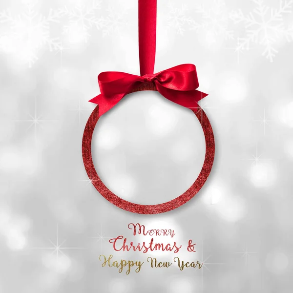 Boldog Karácsonyt Boldog Évet Gyönyörű Kerek Xmas Piros Labda Fényes — Stock Fotó