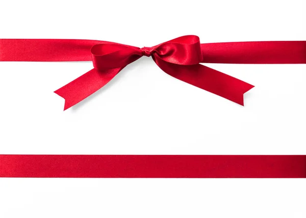 Red Satin Ribbon Band Stripe Fabric Bow Isolated White Background — Stock Photo, Image