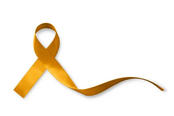 Nastro Oro Colore Simbolico Consapevolezza Del Cancro Infantile Isolato Con — Foto Stock