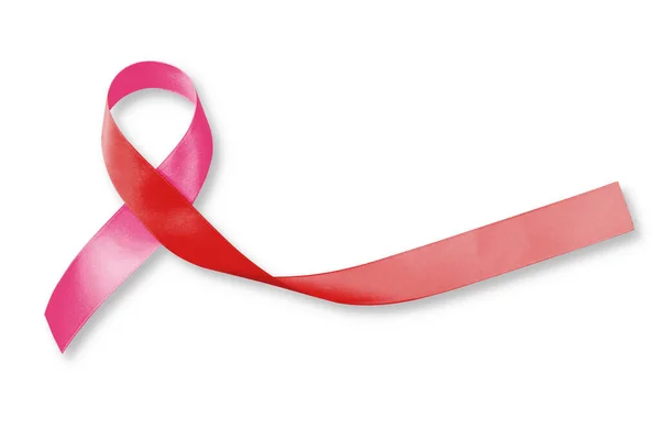 粉色丝带 用于艾滋病毒 艾滋病和乳腺癌的象征性彩弓上的红色丝带 与剪路隔离 对宫颈癌的认识 — 图库照片