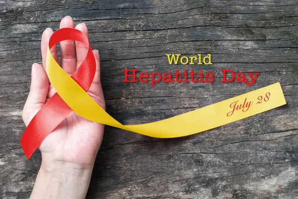 World Hepatitis Day Awareness Red Yellow Ribbon Isolated Clipping Path — Stock Photo, Image