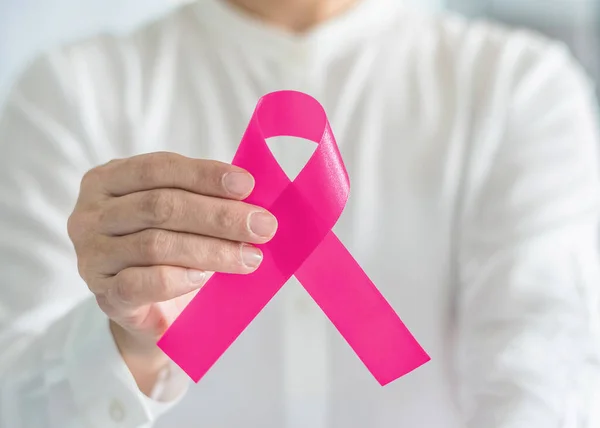 Fita Rosa Para Conscientização Câncer Mama Conceito Campanha Cuidados Saúde — Fotografia de Stock