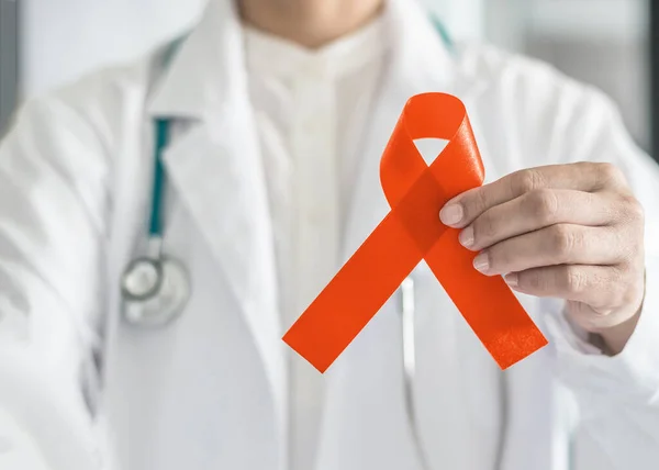 Cinta Naranja Para Crear Conciencia Sobre Leucemia Cáncer Riñón Esclerosis — Foto de Stock