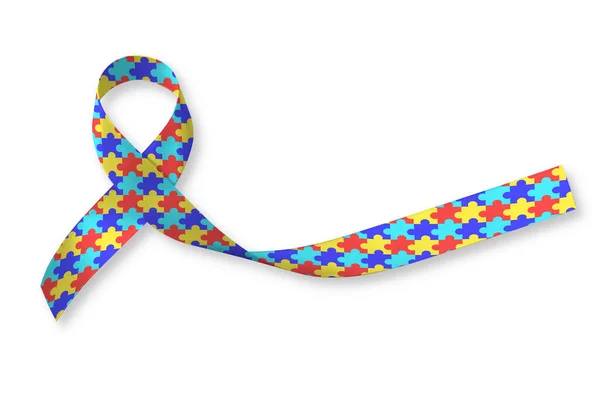 World Autism Awareness Day Waad Colorful Puzzle Fabric Ribbon Logo — Stok Foto