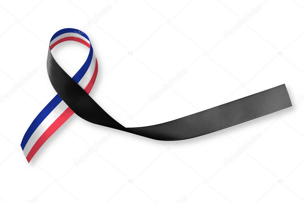 France national flag pattern and black ribbon on isolated on white background (clipping path) for RIP concept