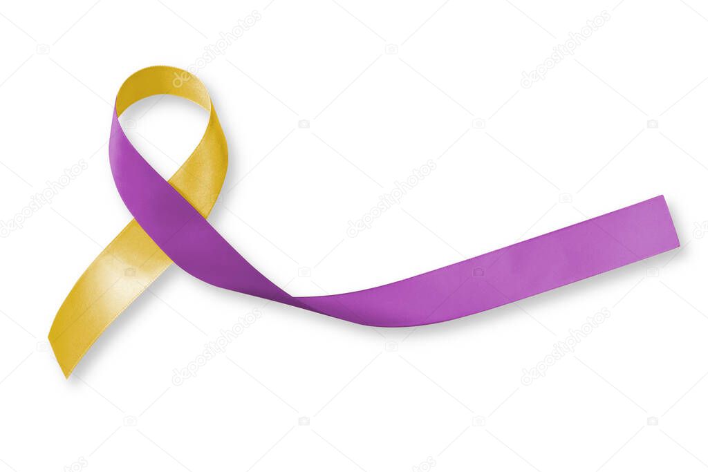 Yellow Purple ribbon raising awareness people life living with RA disease, World Autoimmune Arthritis Day