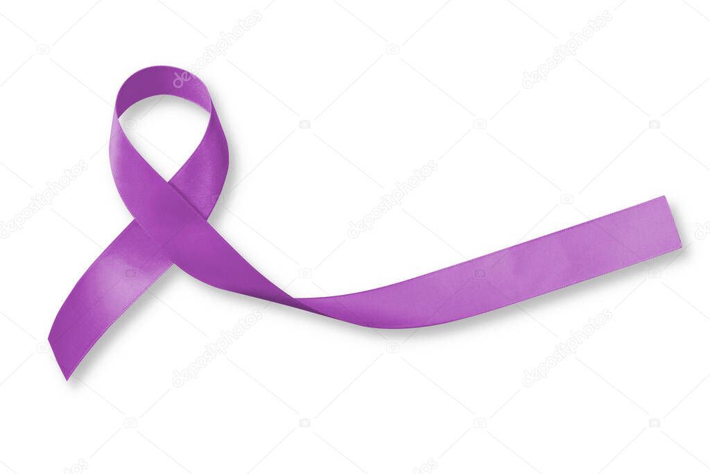 Alzheimer's Disease (AD) Awareness with purple ribbon (clipping path) on helping hand support for World Alzheimers day (month) concept