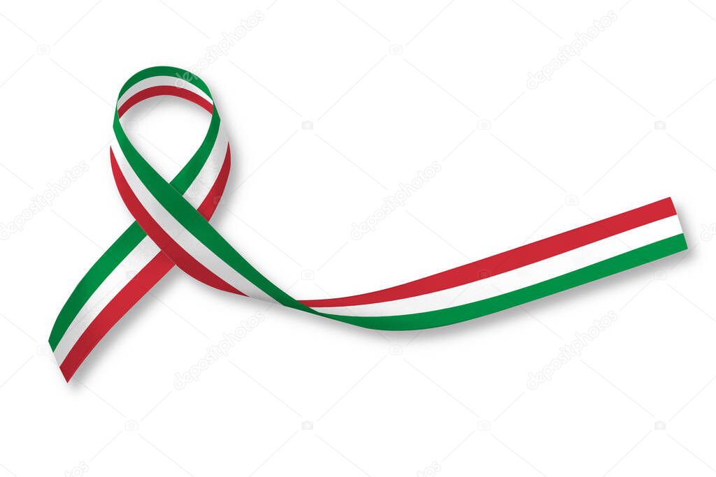 National flag ribbon pattern on white background (isolated  with clipping path) for Italy nation support or Mexico holiday festival in Cinco de Mayo