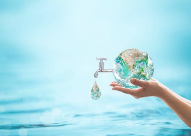 Dünya Su Günü, su kalitesi kampanyası ve çevre koruma kavramı. NASA tarafından desteklenen bu görüntünün ögesi