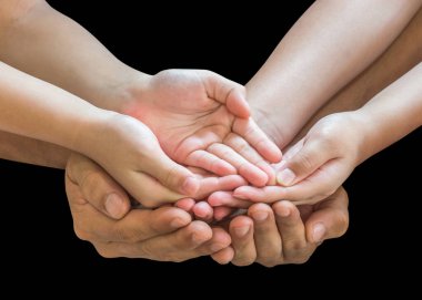 Donation charity concept with family, parent - children, empty hands praying together (isolated with clipping path) clipart