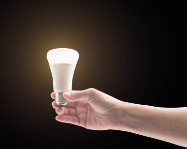 Enerji konsepti, siyah arkaplanda izole edilmiş diyot ampulü yalıtan LED ışığıyla korunuyor (kırpma yolu))