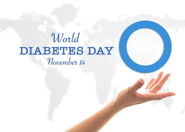 Conceito Dia Mundial Diabetes Com Logotipo Simbólico Círculo Azul Mãos — Fotografia de Stock