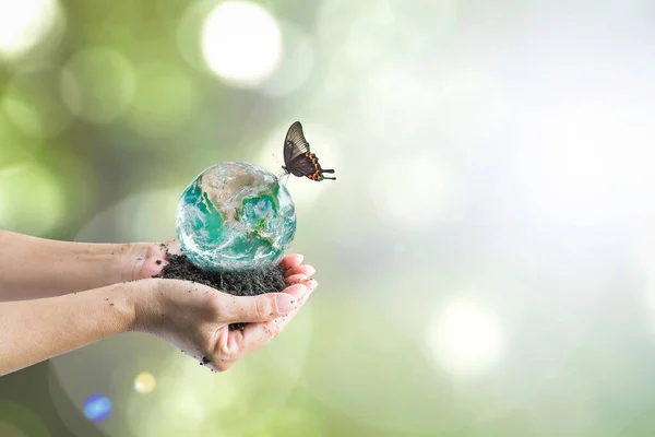 Zielona Planeta Rękach Ludzi Światowy Dzień Środowiska Koncepcja Światowego Dnia — Zdjęcie stockowe