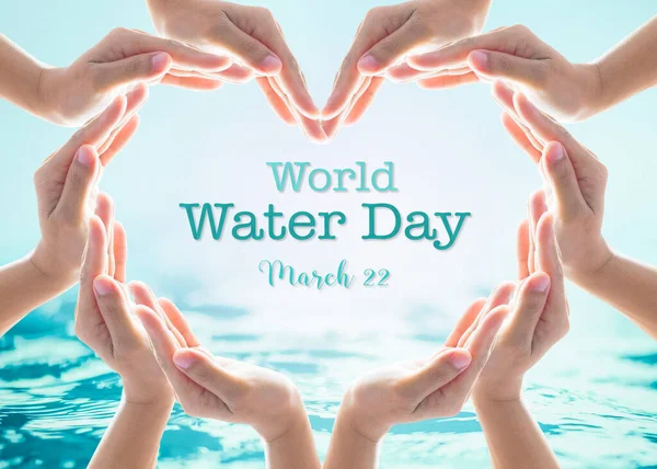World water day and saving water for csr campaign concept with collaborative hands in love heart shape