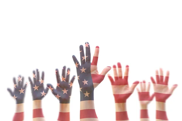 Amerykański Wzór Flagi Rękach Wyborców Wolontariat Wyborczy Koncepcja Praw Obywatelskich — Zdjęcie stockowe
