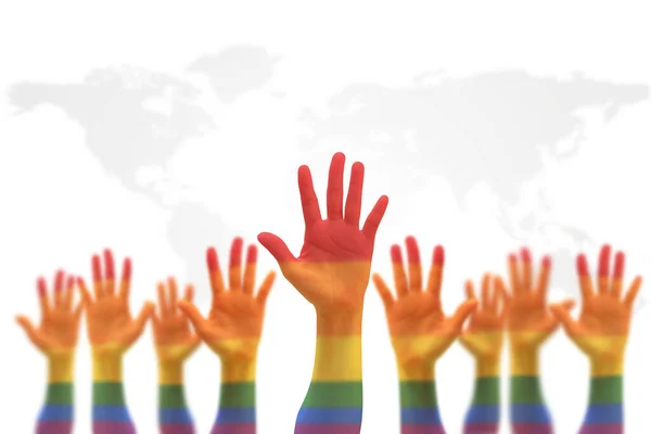 Lgbt Eşit Haklar Hareketi Insanların Ellerinde Gökkuşağı Bayrağı Olan Cinsiyet — Stok fotoğraf