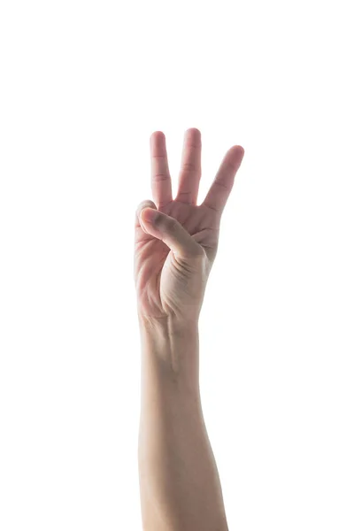Hand Nach Oben Mit Drei Fingern Mit Felgenlicht Isoliert Auf — Stockfoto