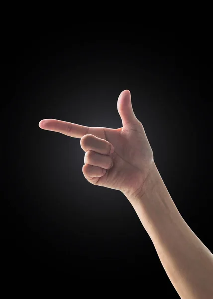 Hand Nach Oben Mit Zeigefinger Felgenlicht Isoliert Auf Schwarzem Hintergrund — Stockfoto
