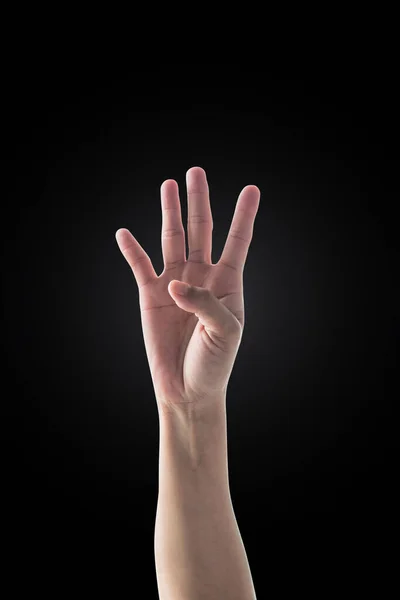 Mano Arriba Con Cuatro Dedos Mujer Con Borde Claro Aislado —  Fotos de Stock