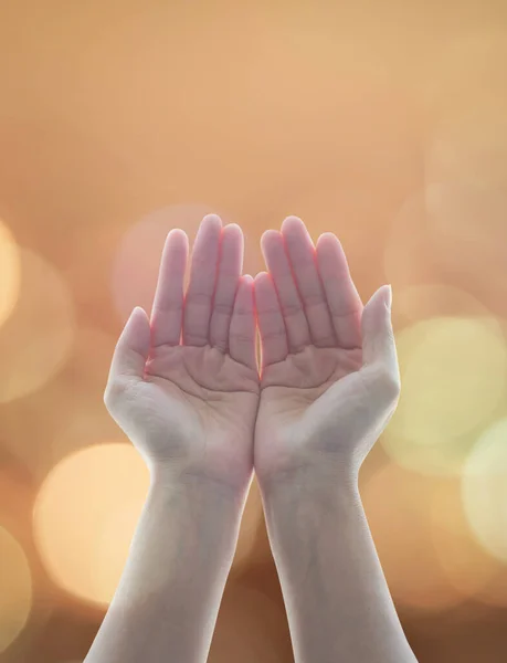 女性は平和と神聖な精神の週 世界宗教の日の概念のために手を祈る — ストック写真
