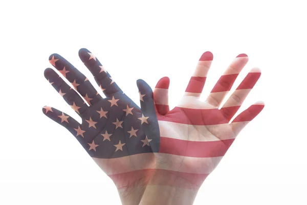 United States America Flag Pattern People Hands Eagle Bird Usa — Stock Photo, Image