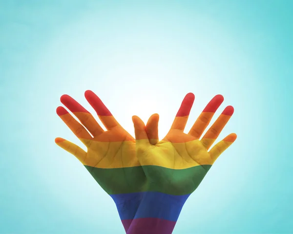 Rainbow Flag Pattern People Hand Butterfly Shape Zero Discrimination Day — Stock Photo, Image