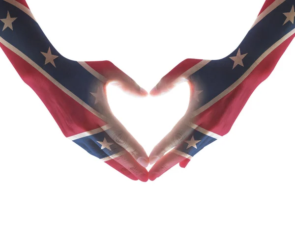 Confederate Memorial Day Wzór Kolorów Flagi Rękach Ludzi Sercu Odizolowany — Zdjęcie stockowe