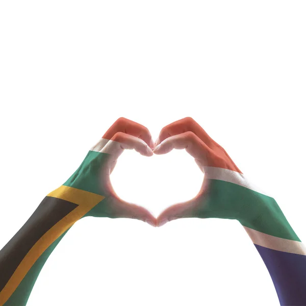 South Africa Flag Woman Hands Heart Shape Isolated White Background — Stock Photo, Image