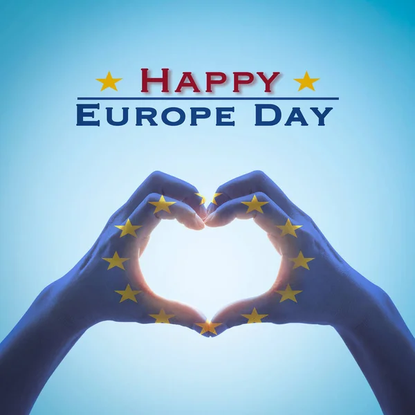 Bonne Journée Europe Avec Drapeau Union Européenne Sur Les Gens — Photo